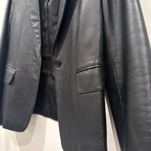 Classic Opart leather blazer jacket coat - Picture 2 of 10